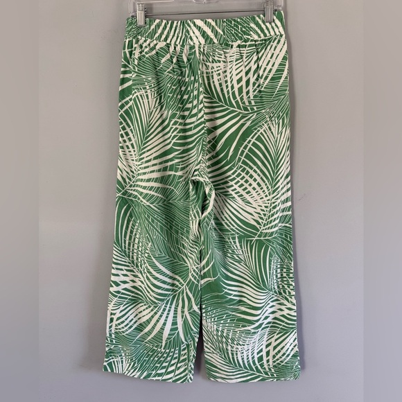 Panama Jack Linen Blend Wide Leg Pants Sz M Tropical Palm pockets green white - Picture 2 of 13